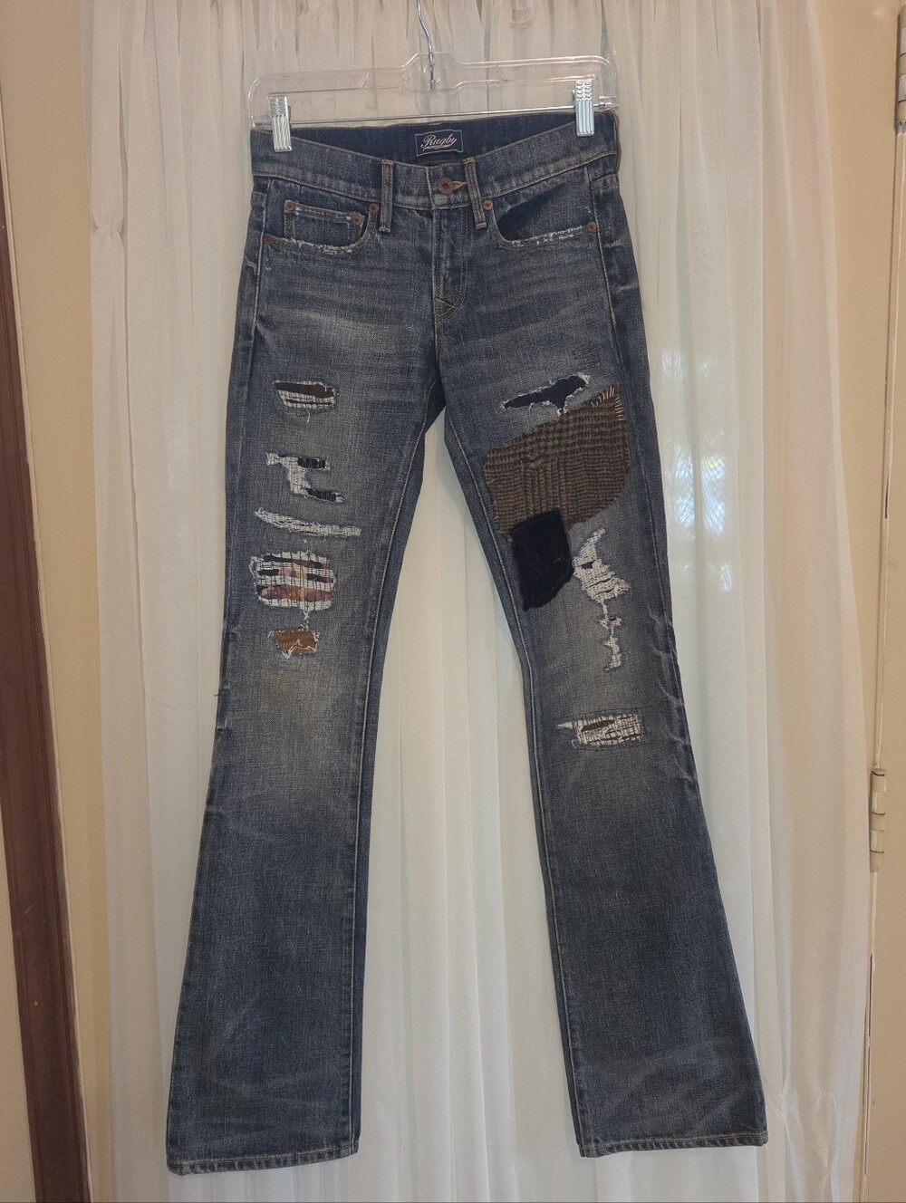 Rugby Ralph Lauren Distressed Patchwork Flare Jeans — Blue